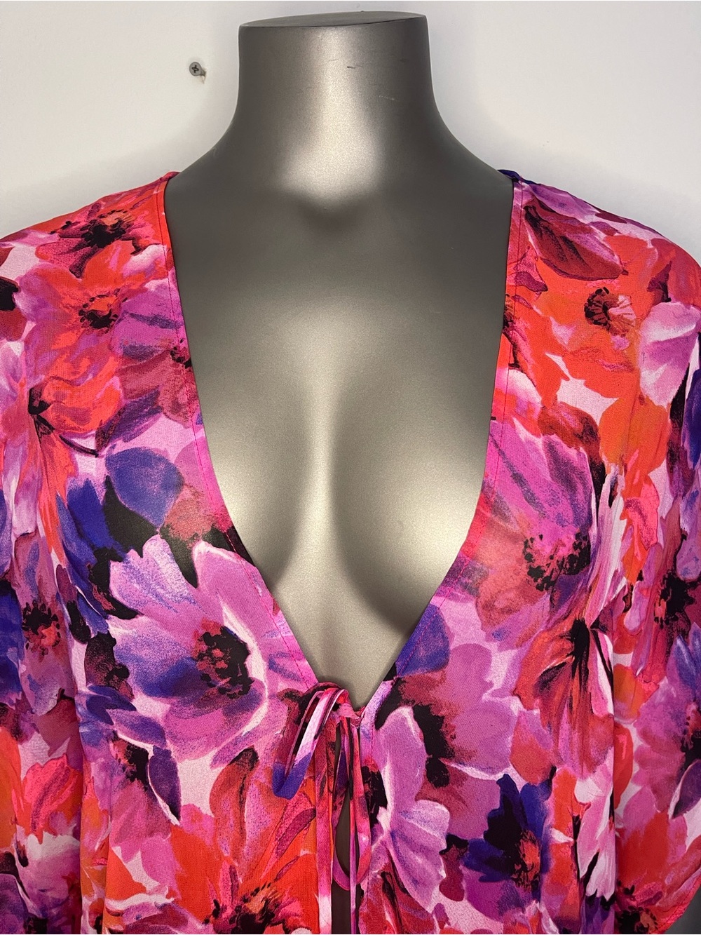 Catalina Sheer Cover Up Large Floral Kimono Kaftan Swim Pink Purple Black Swim - Picture 5 of 12